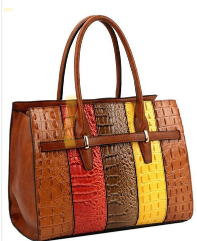 Color Block Croc Print(Cognac)